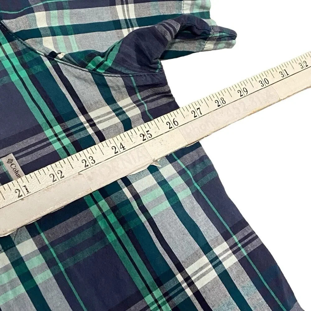 Columbia Mens 2XL Blue Green Plaid Regular Fit Short Sleeve Button Front Shirt‎